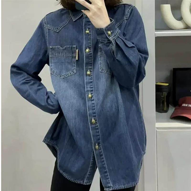 叁壹陆家居k专营牛仔H衬衫女韩版设计感宽s百搭休闲显瘦打底衫衬,女装/女士精品,大码内搭,淘宝优惠券,粉丝福利购,淘宝优惠卷