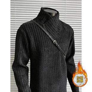 【云树轻奢】美式斜领拉链卫衣男款秋冬加绒重磅长袖T恤立领运动