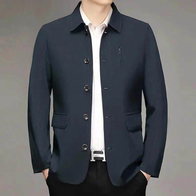 奕鸿精选夹克男中年男装风衣春秋季宽松爸爸装中老年茄克男士外套