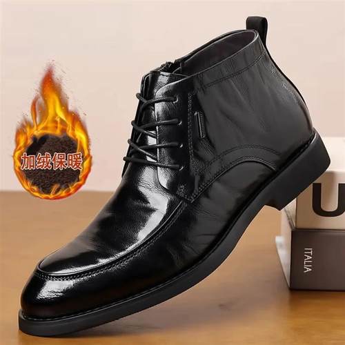 朝益潮鞋男鞋2025s冬季男士加绒保暖棉靴商务休闲皮鞋