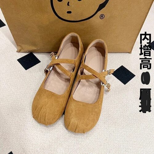 时光的严选店铺3内增高法式玛丽珍小皮鞋女配裙子粗跟方头单鞋女