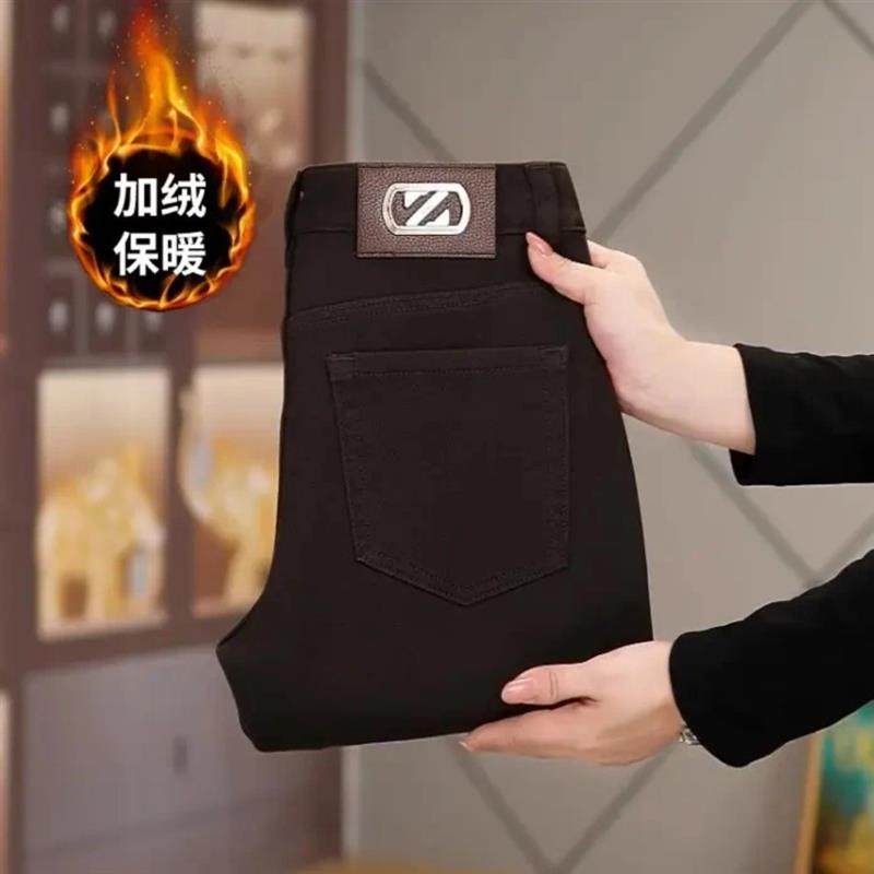 婵婵轻奢2026加绒咖啡色高档牛仔裤男士保暖修身小直筒裤子男