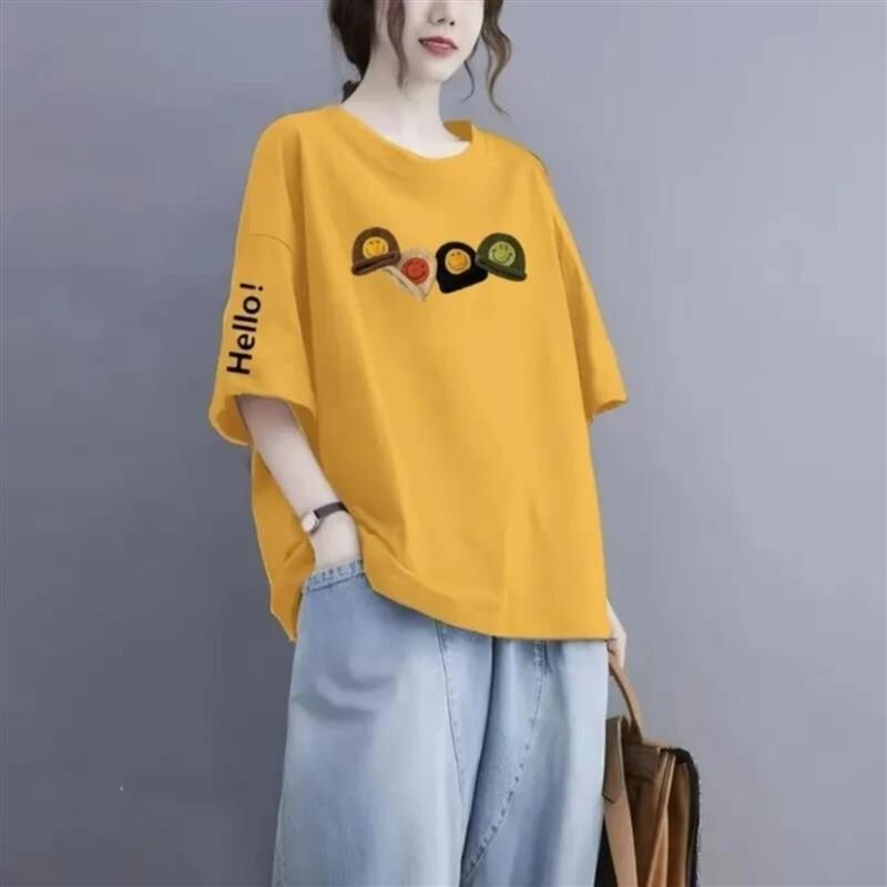 梧桐高端服装店3潮纯棉短袖T恤女大码胖版休闲洋气减龄半袖上衣服