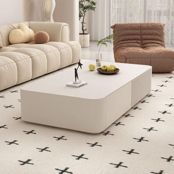 北欧茶几电视柜组合简约现代客厅茶桌奶油风实木白色烤漆储物茶台