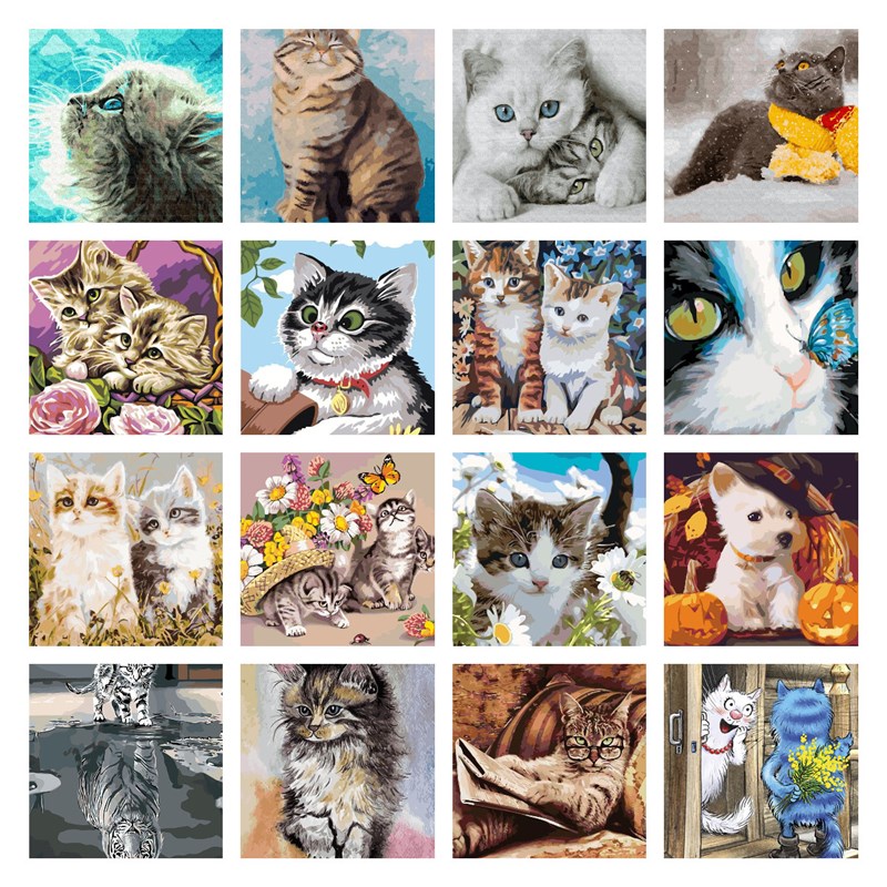 数字油画diy懒散猫咪油彩画填充涂色画客厅装饰挂画送礼物