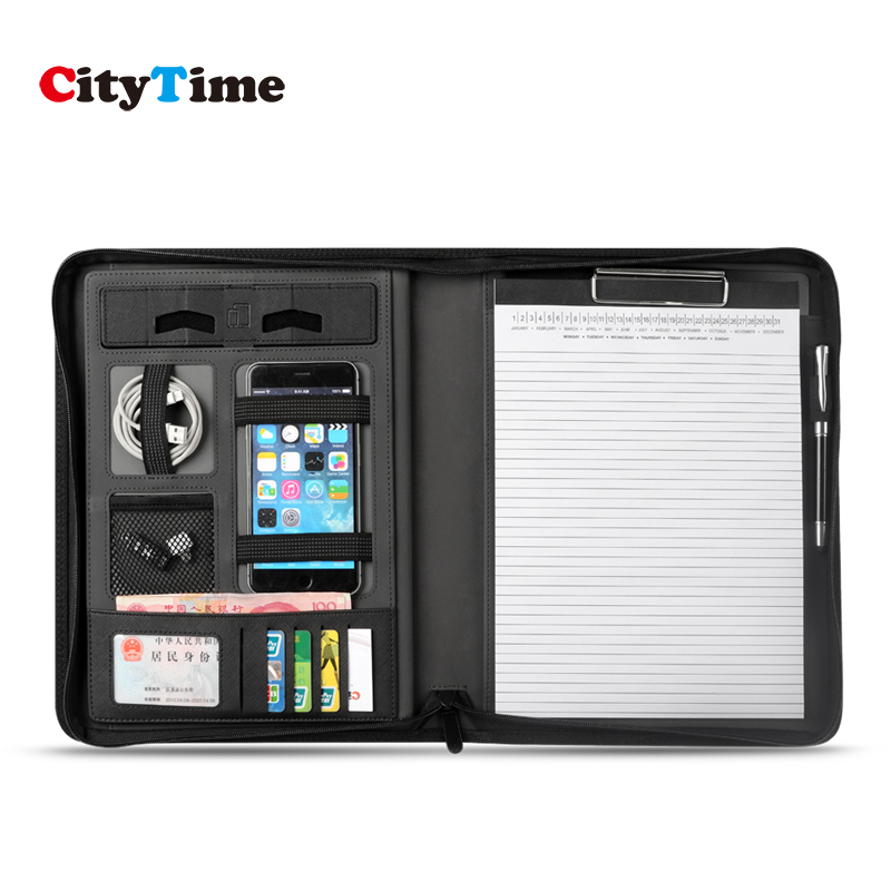 多功能文件夹带计算器皮质销售经理夹放合同活页夹商务文件夹板