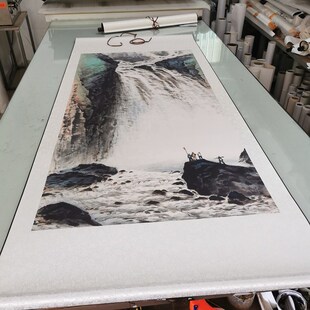 关山月长白飞瀑书画风景山水国画真迹复制挂轴酒店装饰画