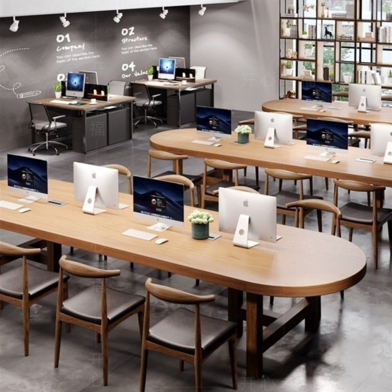 椭圆形实木大板会议桌长条桌工业风大桌子长桌办公餐桌椅,商业/办公家具,会议桌,淘宝优惠券,粉丝福利购,淘宝优惠卷