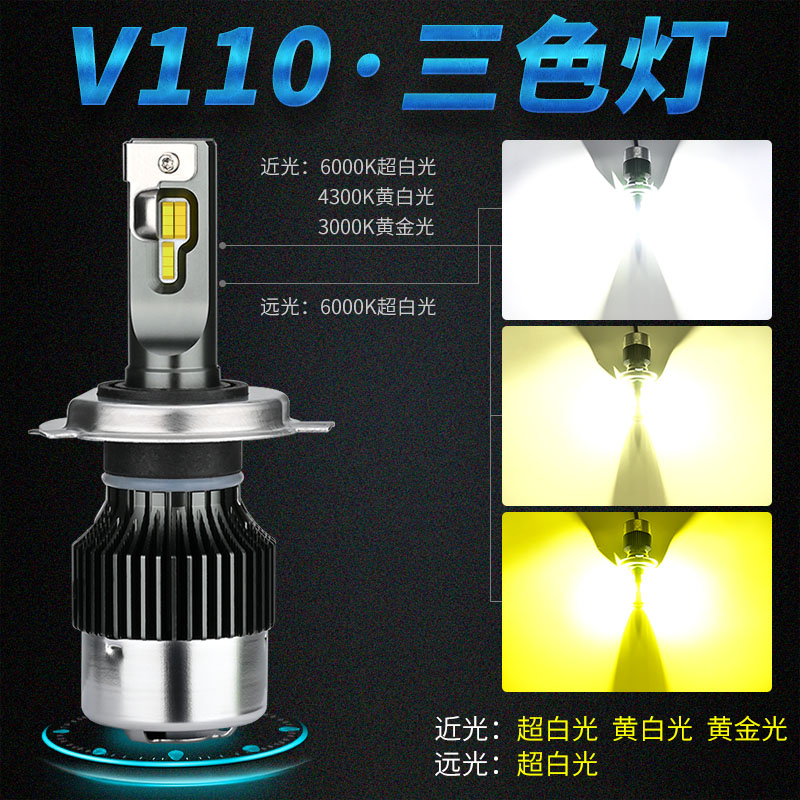 电动车灯踏板摩托车改装12V超亮白光内置双爪三爪远近光led大灯泡