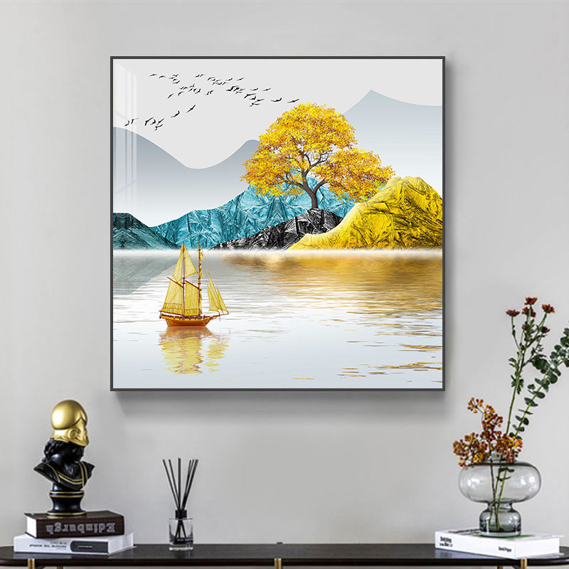 轻奢客厅装饰画单幅现代简约饭厅挂画方形进门玄关墙面壁画招财鹿图片