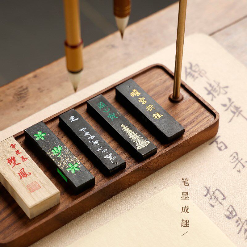徽韵承盘笔挂毛笔架 实木创意新书法用木器文承