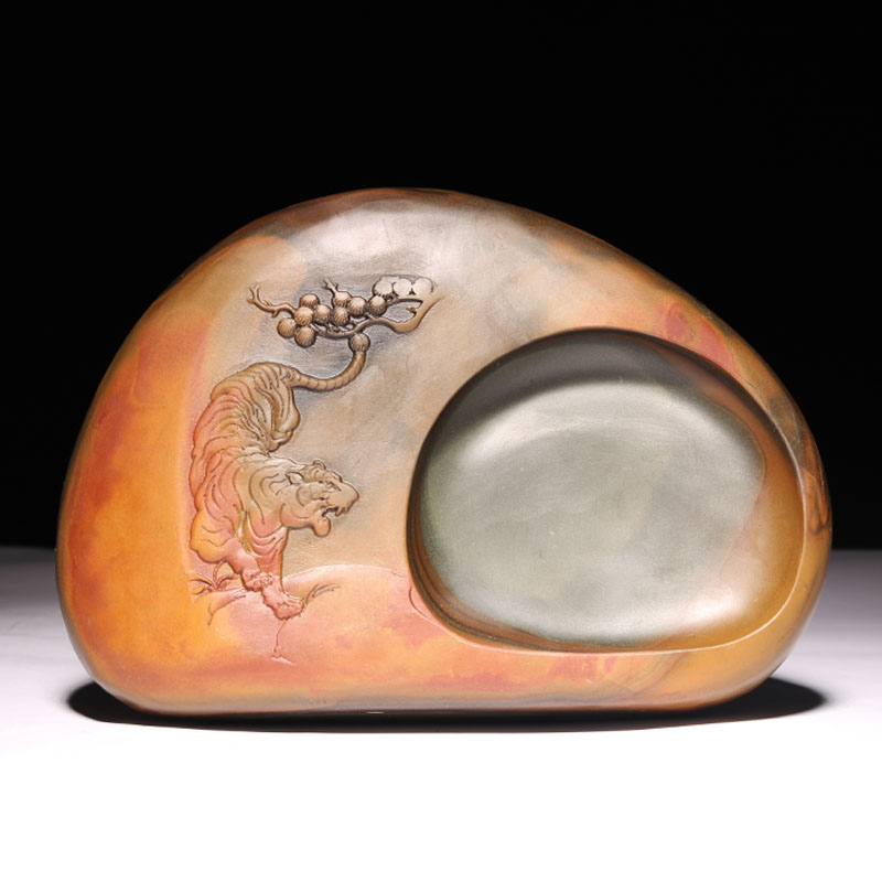 非遗歙砚名师作品自然山水花鸟人物砚台金皮籽料金晕砚台收藏立体