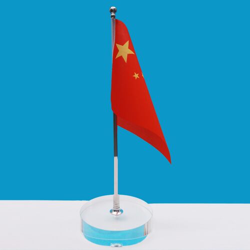 谈判桌会议室水晶单杆伸缩旗杆办公室桌旗座上国旗党旗