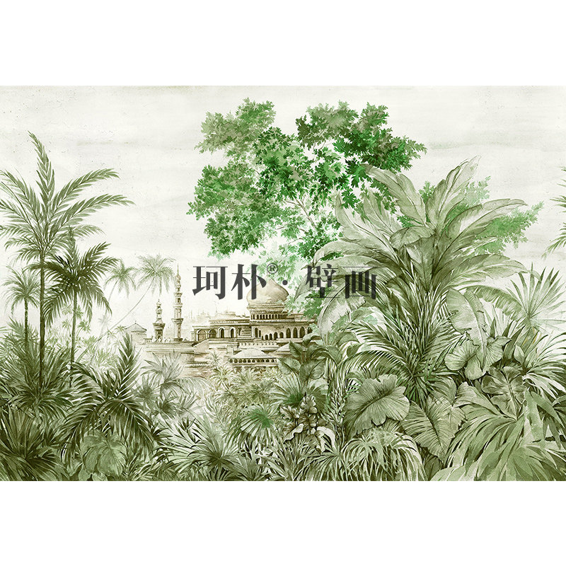 珂朴欧式东南亚芭蕉树宫廷复古电视背景墙布定制客厅沙发壁画壁纸