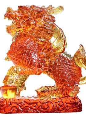 麒麟摆件琉璃一对前台办公室桌面摆设水晶工艺品客厅店铺开业礼品