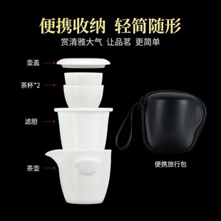 冰种羊脂玉白瓷旅行茶具E德化素烧户外车载便携快客茶杯 钰铨龙门