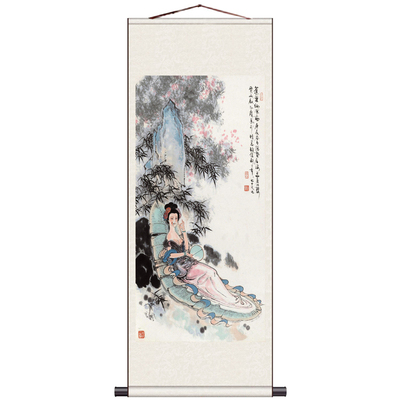 抚琴仕女作画仕女杨贵妃王昭君条幅人物挂画美女卷轴画影楼装饰画