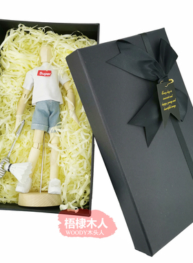 梧棣木人创意羽毛球题装饰精致羽毛球礼品木偶人关节可动