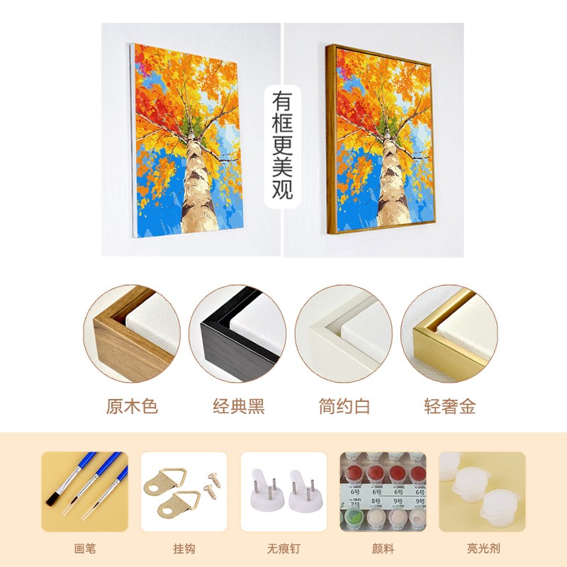 缤纷树叶秋天数字油画diy填充多巴胺风景童话手工丙烯高级装饰画图片