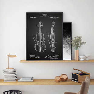 装饰有框挂画墙壁画钢琴长号小提琴音乐教师琴行古典音乐黑板复古