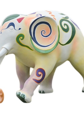 玻璃钢艺术大象雕塑花园小区楼盘商业街草坪彩色动物落地定制