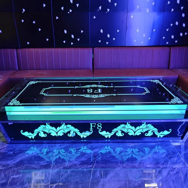 KTV茶几发光2023新款钢化玻璃酒吧专用台不锈钢沙发桌子现货定制