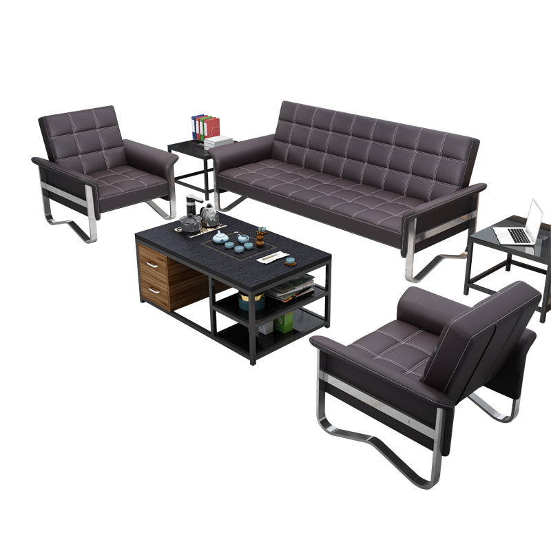 办公沙发床现代三人位铁艺商务办公室接待室会客茶几装