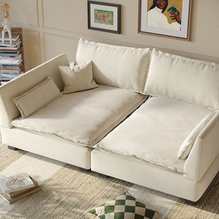 补%浪度帆船沙发床布艺小户型奶油风防猫抓布直排大坐深