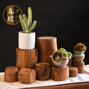 盆底座实木墩子客厅架插茶桌茶几大板配凳风化树桩