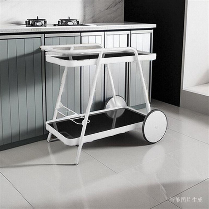 黑色可移动边几钢化玻璃小推车沙发边置物架户外金属酒吧酒水餐车