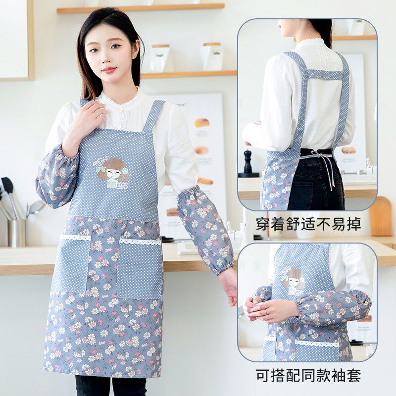 小清新时尚2024新款围裙女家用厨房做饭围腰透气夏季套装工作服