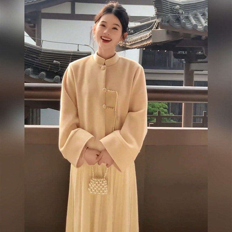 胖mm新中式轻国风高级感盘扣毛呢外套女秋冬温柔高腰半身裙两件套,女装/女士精品,大码套装,淘宝优惠券,粉丝福利购,淘宝优惠卷