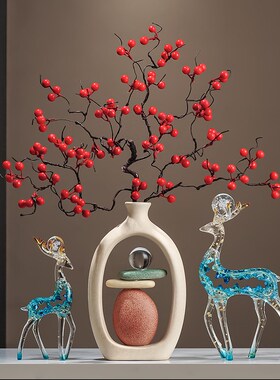 2025新年中式玄关石来运转发财果花瓶摆件装饰电视柜乔迁新居礼品