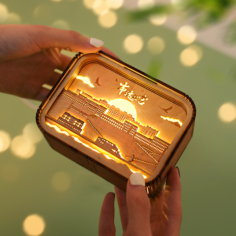 创意生日礼物桌面摆件文创3D小夜灯卧室睡眠气氛灯布达拉宫木雕灯