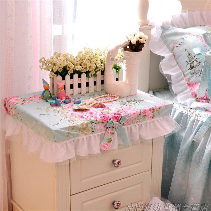 韩式田园纯棉床头柜盖布小台布 床头柜罩 防尘罩桌布粉色定制茶几