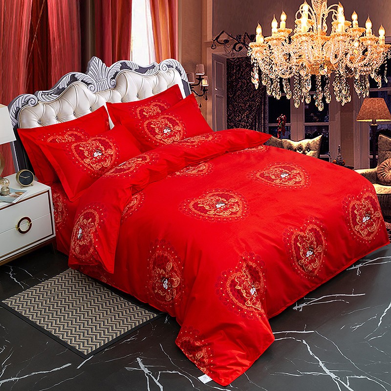 纯棉四件套全棉婚庆大红色床品1.8m床上用品2.0被套双人床单4件套