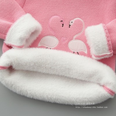 女童毛衣套头2021秋冬装新款加绒加厚打底衫保暖一体绒纯棉针织衫