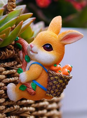 花园兔子花盆景爬树上挂件装饰品阳台庭院造景摆件创意鱼缸悬挂盆