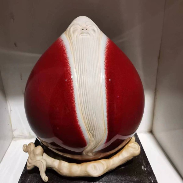 禹州神垕钧瓷摆件家用送老人长辈生日祝寿礼物窑变礼盒装福寿桃