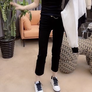 大码高腰白色裤子女胖妹妹mm春秋新款牛仔裤显瘦小个子八分烟管裤