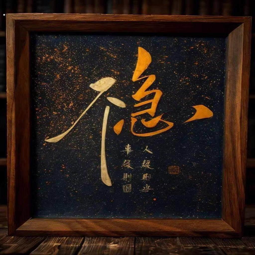 中式不急蓝底书法桌面摆件相框展示框书法作品书房茶桌装饰画稳字