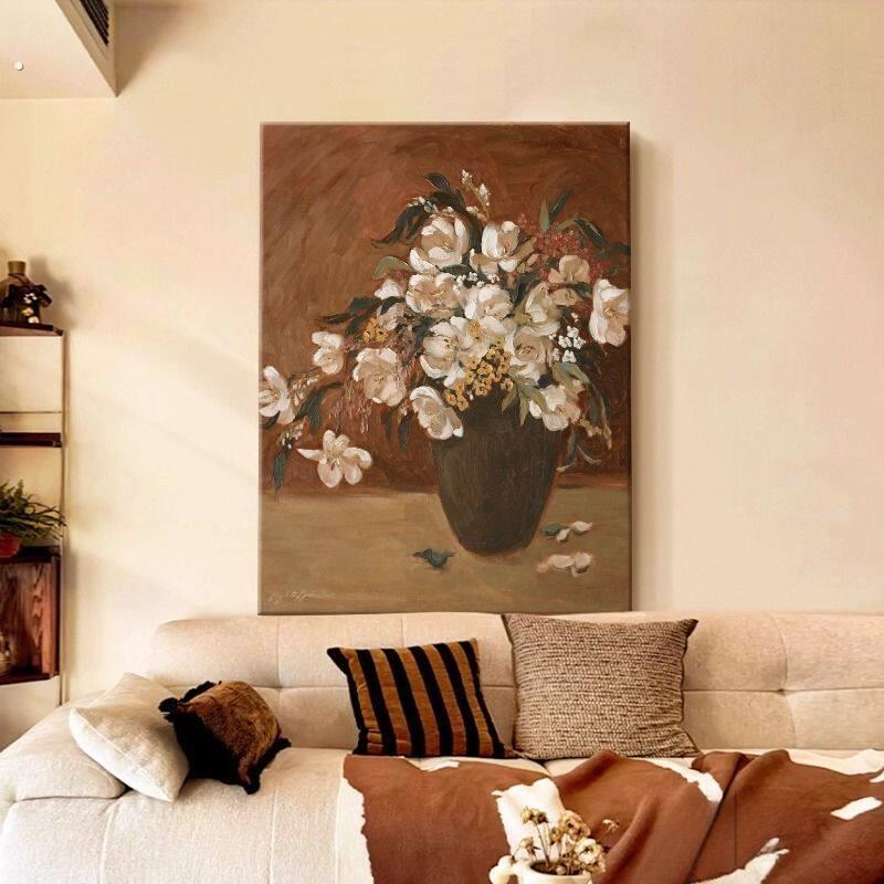 客厅背景墙装饰画法式高级感中古风入户门玄关柜挂画复古走廊壁画图片