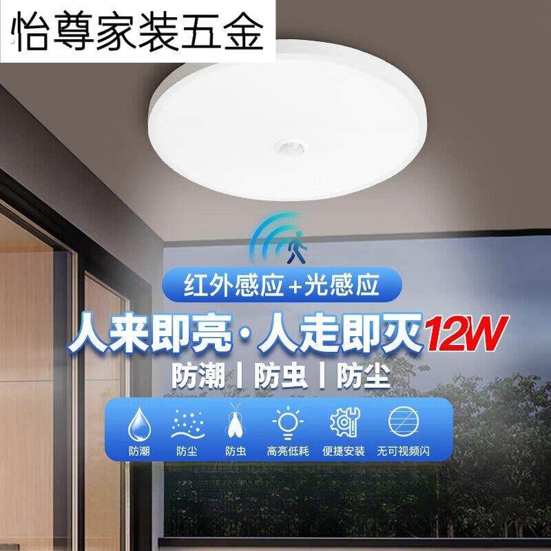 人体感应吸顶灯智能光控防尘防潮防蚊防虫走廊楼道过道车库灯