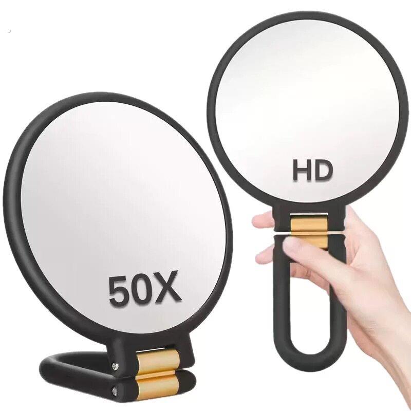 0 倍放大镜子手柄镜双面镜0 倍1 倍旅行镜便携式可折叠化妆镜