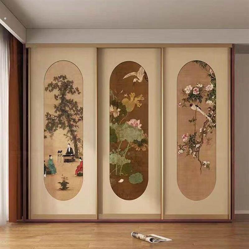 中式复古装饰衣柜门贴纸改造老式柜子木门房间翻新贴画国风壁纸