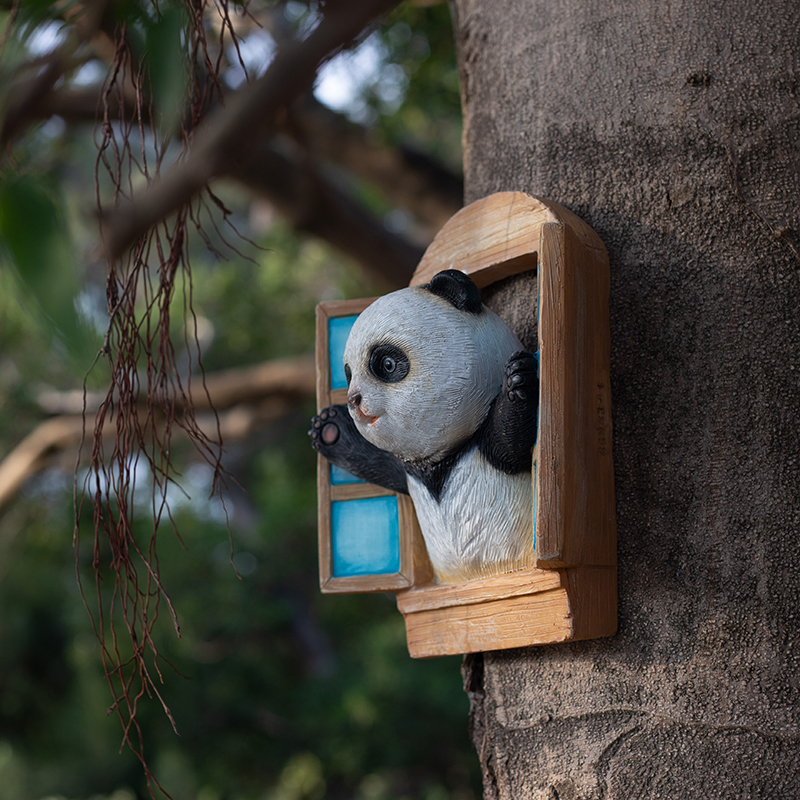 花园装饰窗熊猫挂件 庭院布置造景树上挂饰别墅小院子墙壁