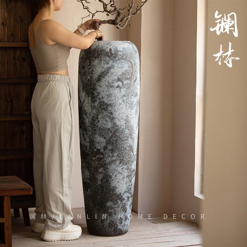 侘寂风陶瓷瓶高级感复古粗陶民宿客厅插陶罐装饰落地大号浩海,家居饰品,花瓶,淘宝优惠券,粉丝福利购,淘宝优惠卷