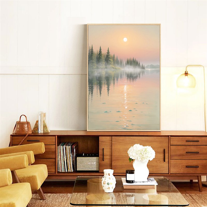 日出东方装饰画侘寂风抽象风景文艺挂画客厅无框画玄关海景落地画