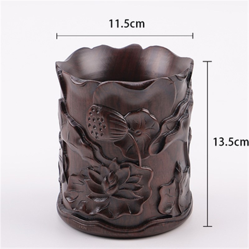 实木雕刻原木红木黑檀笔筒 创意檀木中式仿古摆件 办公礼品