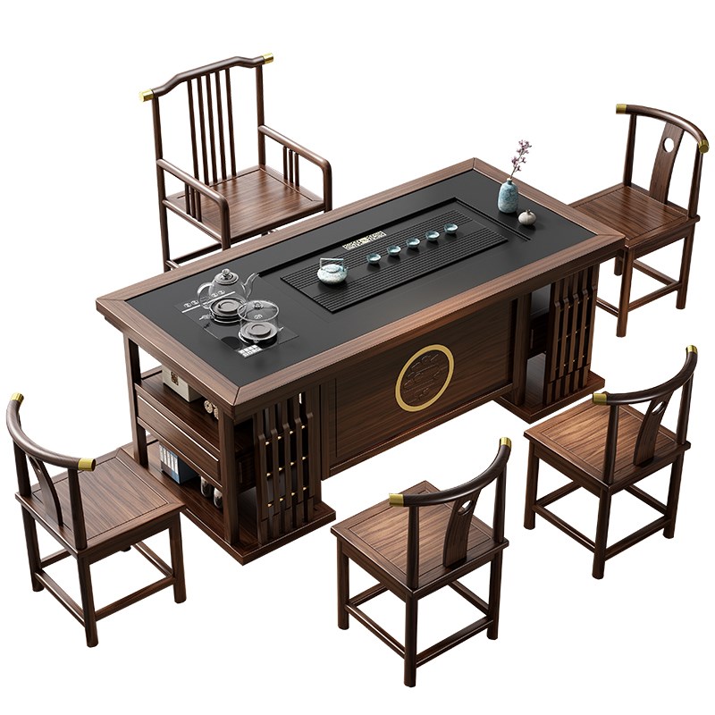 实木茶桌椅组合办公室茶几客厅家用功夫茶台一桌五椅茶道套装一体